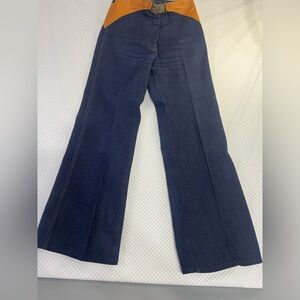Vintage 1960’s -1970 Montgomery Ward  Denim/ Leather  Blue Jeans Women Size 9/10